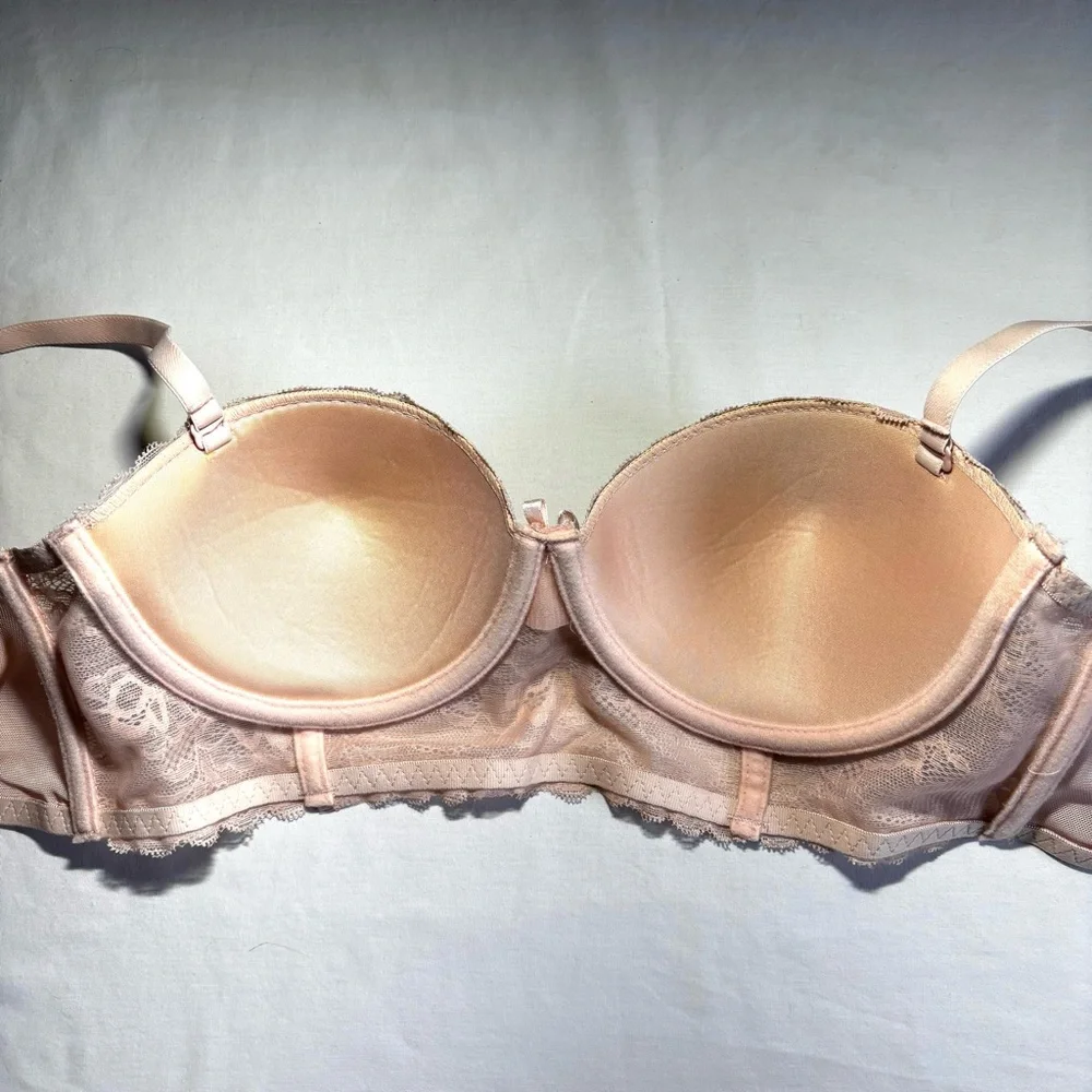 René Rofé Pink Lace Balconette Bra 36B Corset-Style Wide Band Animal Print NWOT